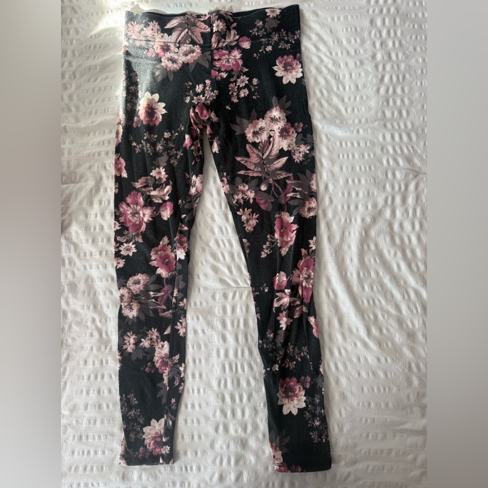 Mixit Black Floral Print Leggings with Pink Blooms